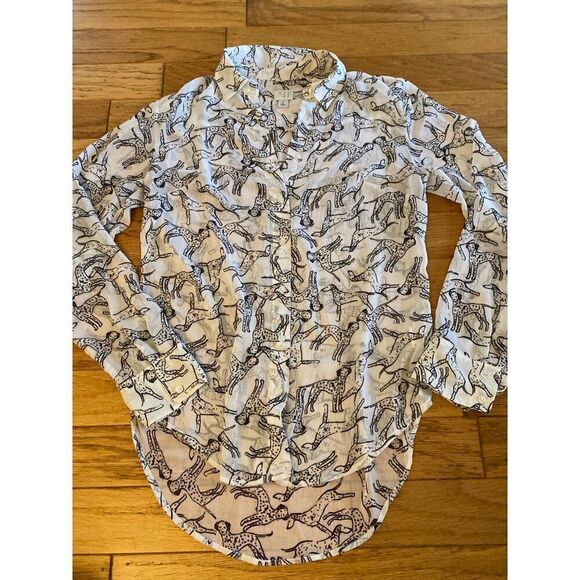 A New Day women's sheer dog patterned high low collared button front blouse sz S - Picture 1 of 8